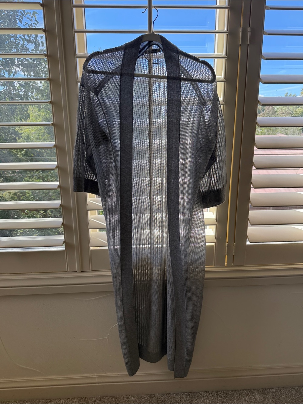 AllSaints Charcoal Gray Sheer Longline Open Cardigan